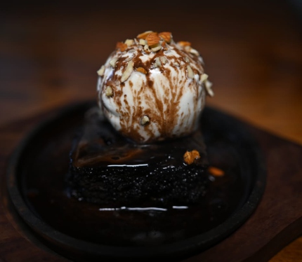 Hot Chocolate Brownie, pictured in the Alake menu
